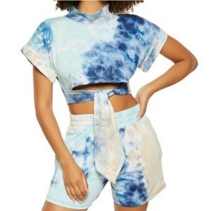 by rosee Navy Tie Dye Mock Neck Crop Top Large